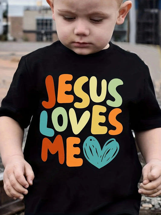 2024 Kids Boys O-Neck T-shirt Little Girls T Shirts Jesus Loves Me Printed Short Sleeve Kids Fashion Street Summer Tops Clothing