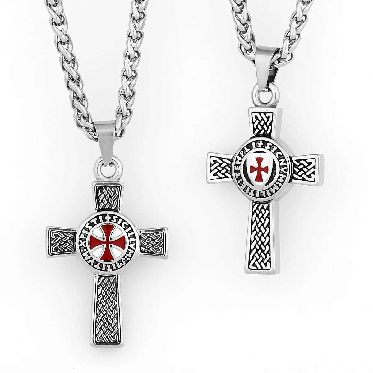 316L Stainless Steel Cross Shield Drop Red and White Rubber Men's Pendant Necklace Retro Cross Fashion Jewelry Wholesale