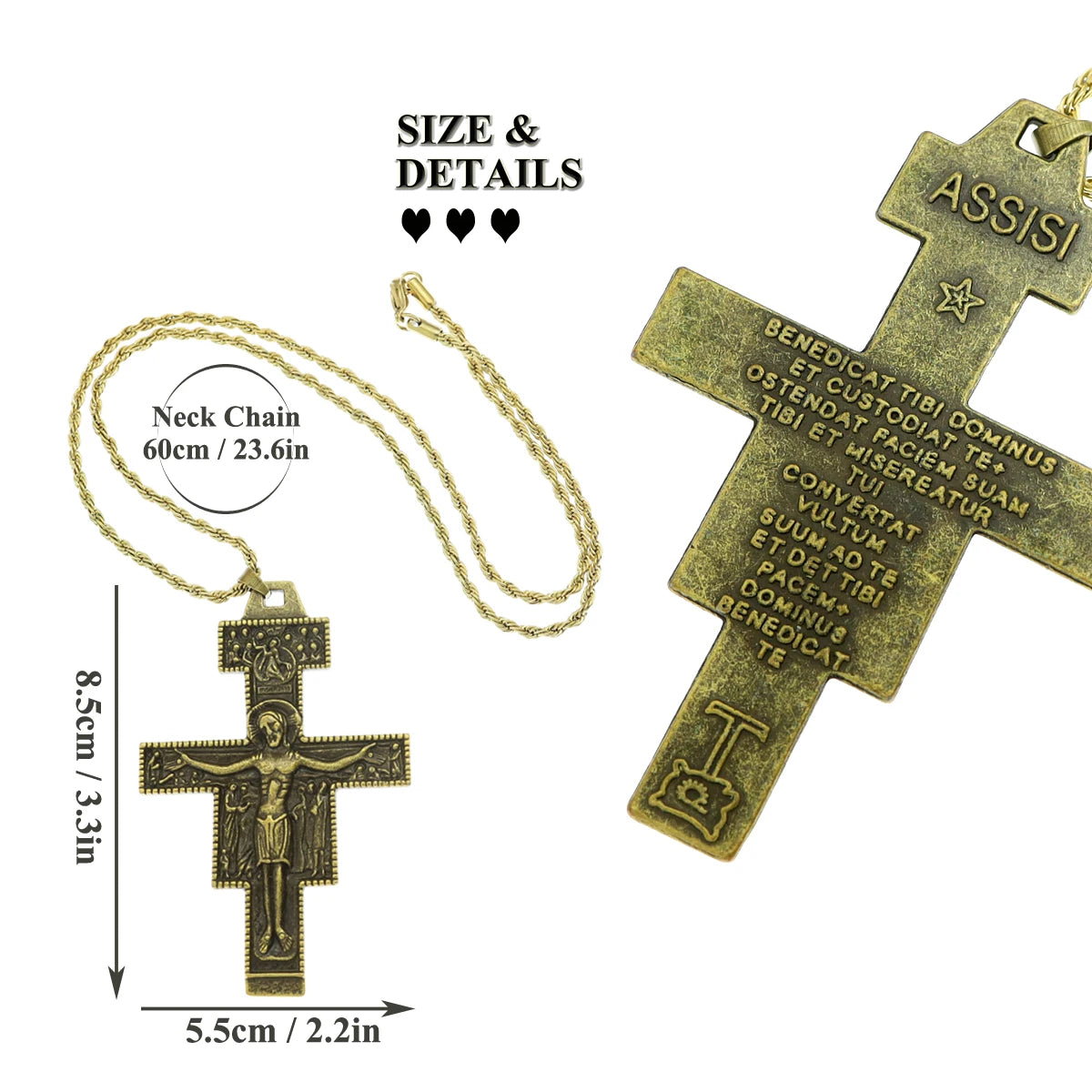 Retro Saint St Francis of Assisi Tau San Damiano Cross Necklace Catholic Crucifix Tribal Bridal Gift Punk Rock Celebrity