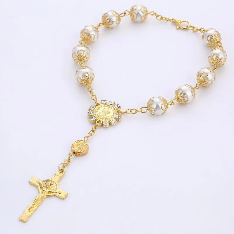 DELYSIA KING Religious Ornaments Religion Catholic Communion Cup Gift Center Cross Rosary Bracelet Bead