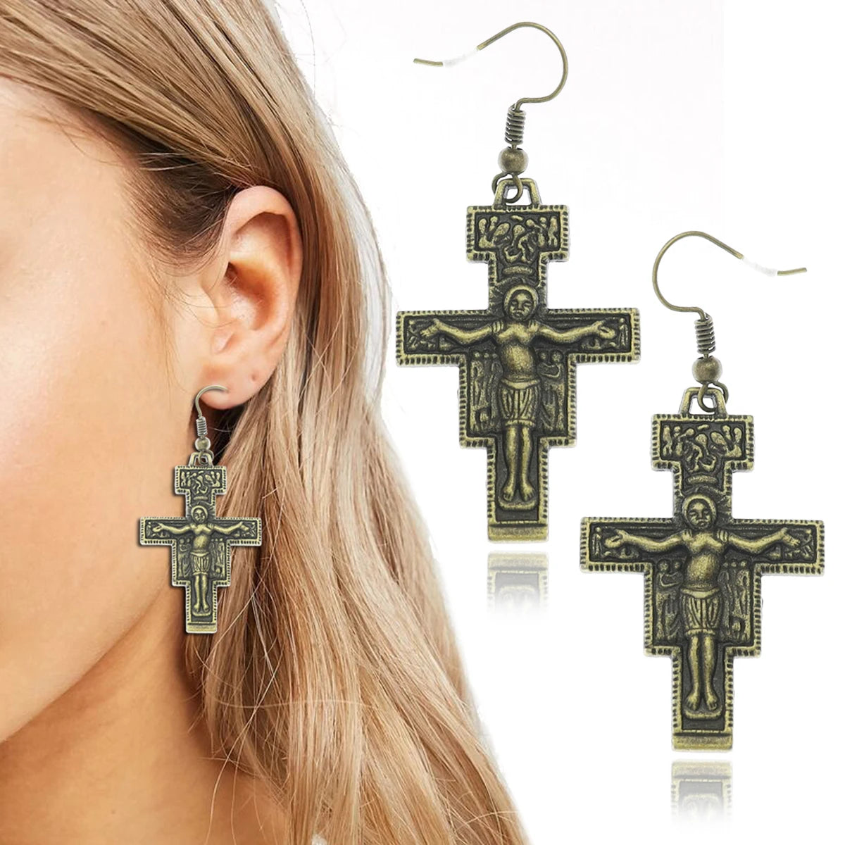 Retro Saint St Francis of Assisi Tau San Damiano Cross Necklace Catholic Crucifix Tribal Bridal Gift Punk Rock Celebrity