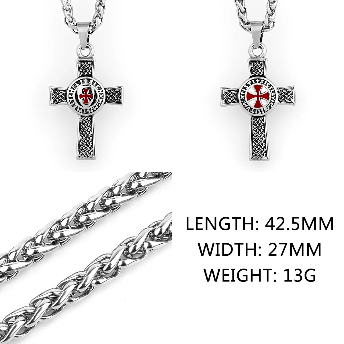 316L Stainless Steel Cross Shield Drop Red and White Rubber Men's Pendant Necklace Retro Cross Fashion Jewelry Wholesale