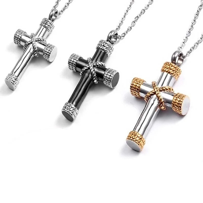 Christian Cross Pendant Necklace for Men Personalized Vintage Religious Amulet Jewelry Memorial Loved Ones Accessory