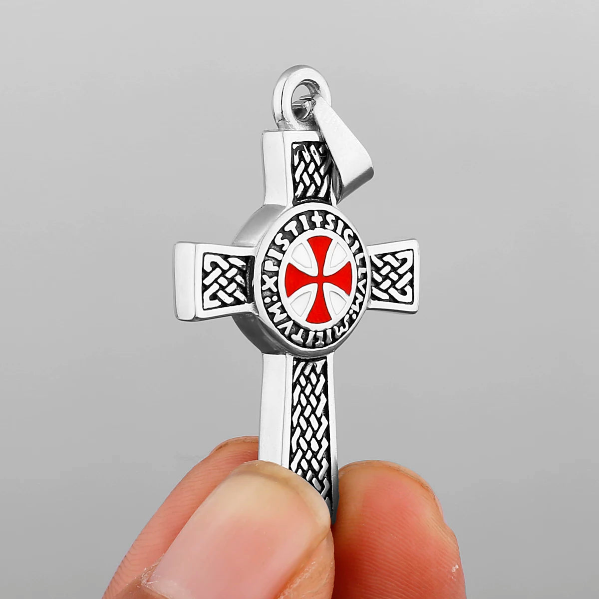 316L Stainless Steel Cross Shield Drop Red and White Rubber Men's Pendant Necklace Retro Cross Fashion Jewelry Wholesale