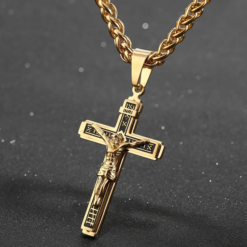 High Quality Stainless Steel Multilayer Cross Christ Jesus Pendant Necklace Chains For Men Jewelry Gift