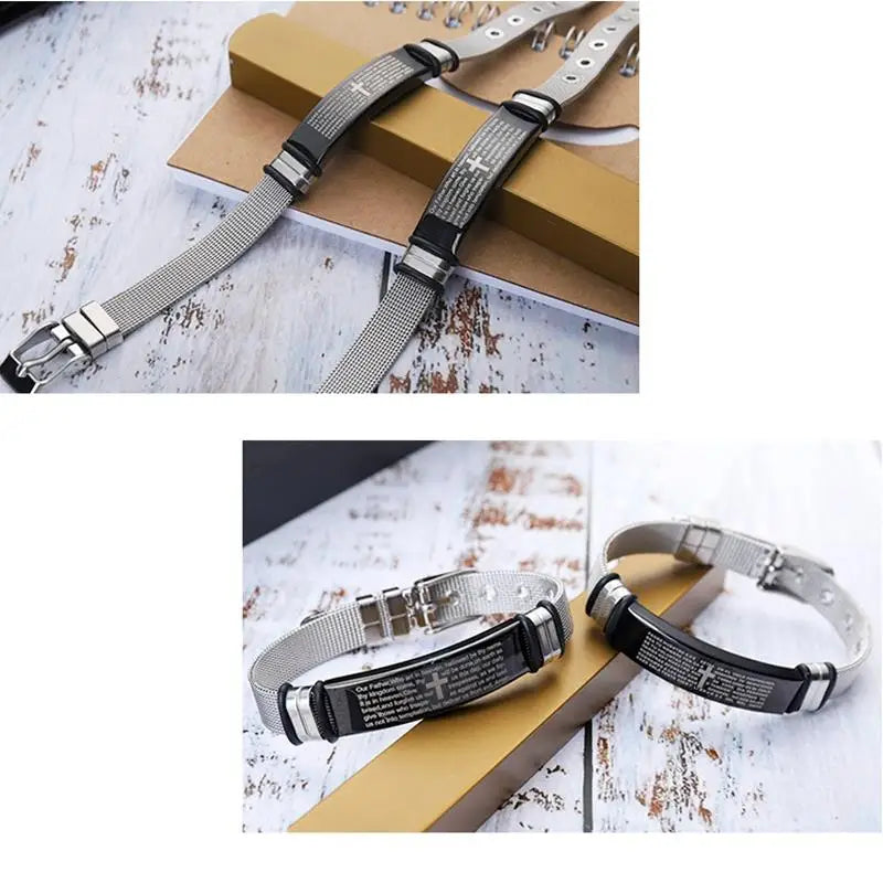 2024 New Fashion Delicate Bracelet Stainless Steel Adjustable Cross Bracelet Lord Prayer Bracelet For Men Jewelry