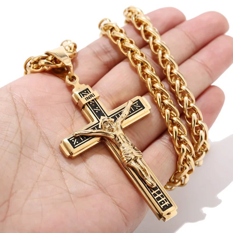 High Quality Stainless Steel Multilayer Cross Christ Jesus Pendant Necklace Chains For Men Jewelry Gift