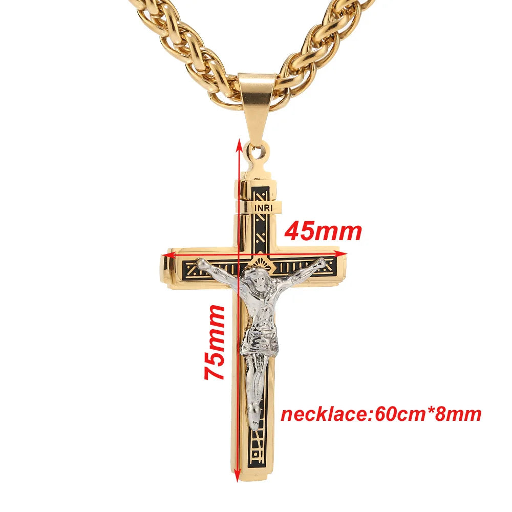 High Quality Stainless Steel Multilayer Cross Christ Jesus Pendant Necklace Chains For Men Jewelry Gift