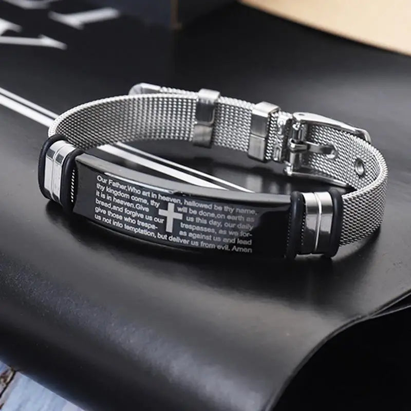 2024 New Fashion Delicate Bracelet Stainless Steel Adjustable Cross Bracelet Lord Prayer Bracelet For Men Jewelry