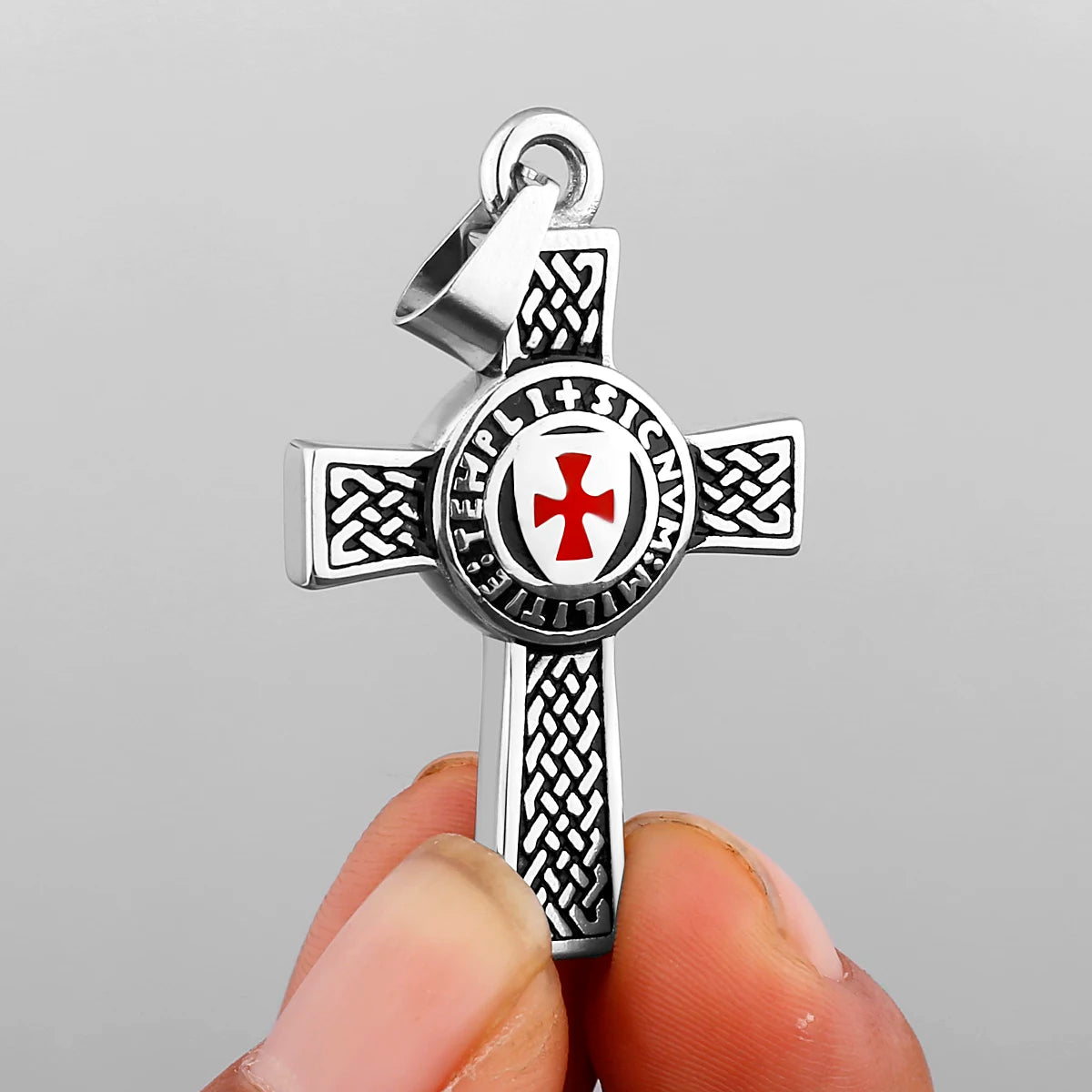 316L Stainless Steel Cross Shield Drop Red and White Rubber Men's Pendant Necklace Retro Cross Fashion Jewelry Wholesale