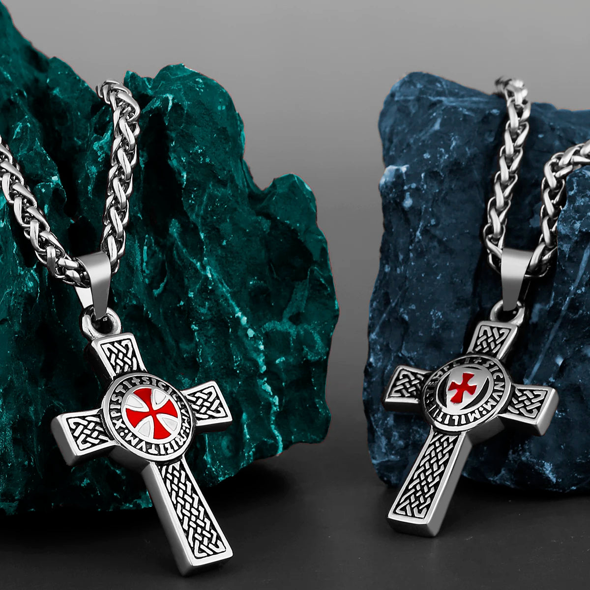 316L Stainless Steel Cross Shield Drop Red and White Rubber Men's Pendant Necklace Retro Cross Fashion Jewelry Wholesale