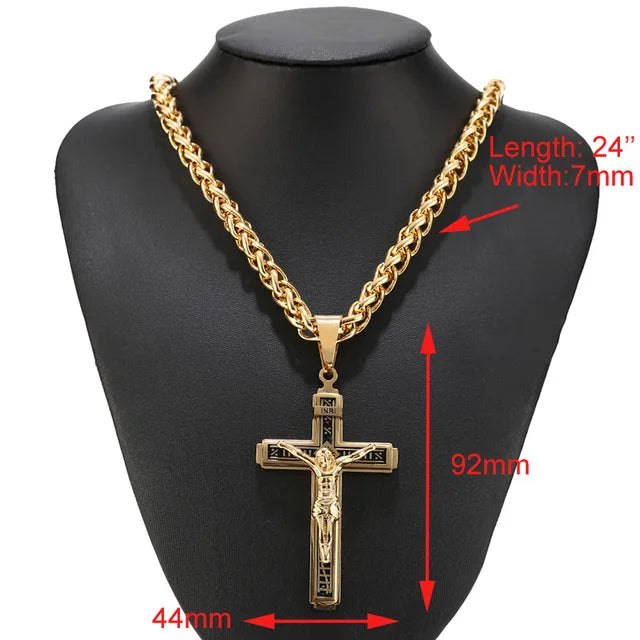 High Quality Stainless Steel Multilayer Cross Christ Jesus Pendant Necklace Chains For Men Jewelry Gift