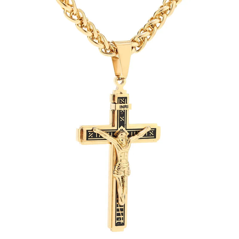 High Quality Stainless Steel Multilayer Cross Christ Jesus Pendant Necklace Chains For Men Jewelry Gift