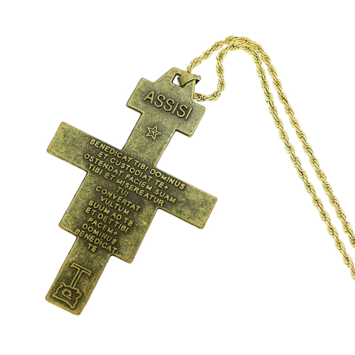 Retro Saint St Francis of Assisi Tau San Damiano Cross Necklace Catholic Crucifix Tribal Bridal Gift Punk Rock Celebrity