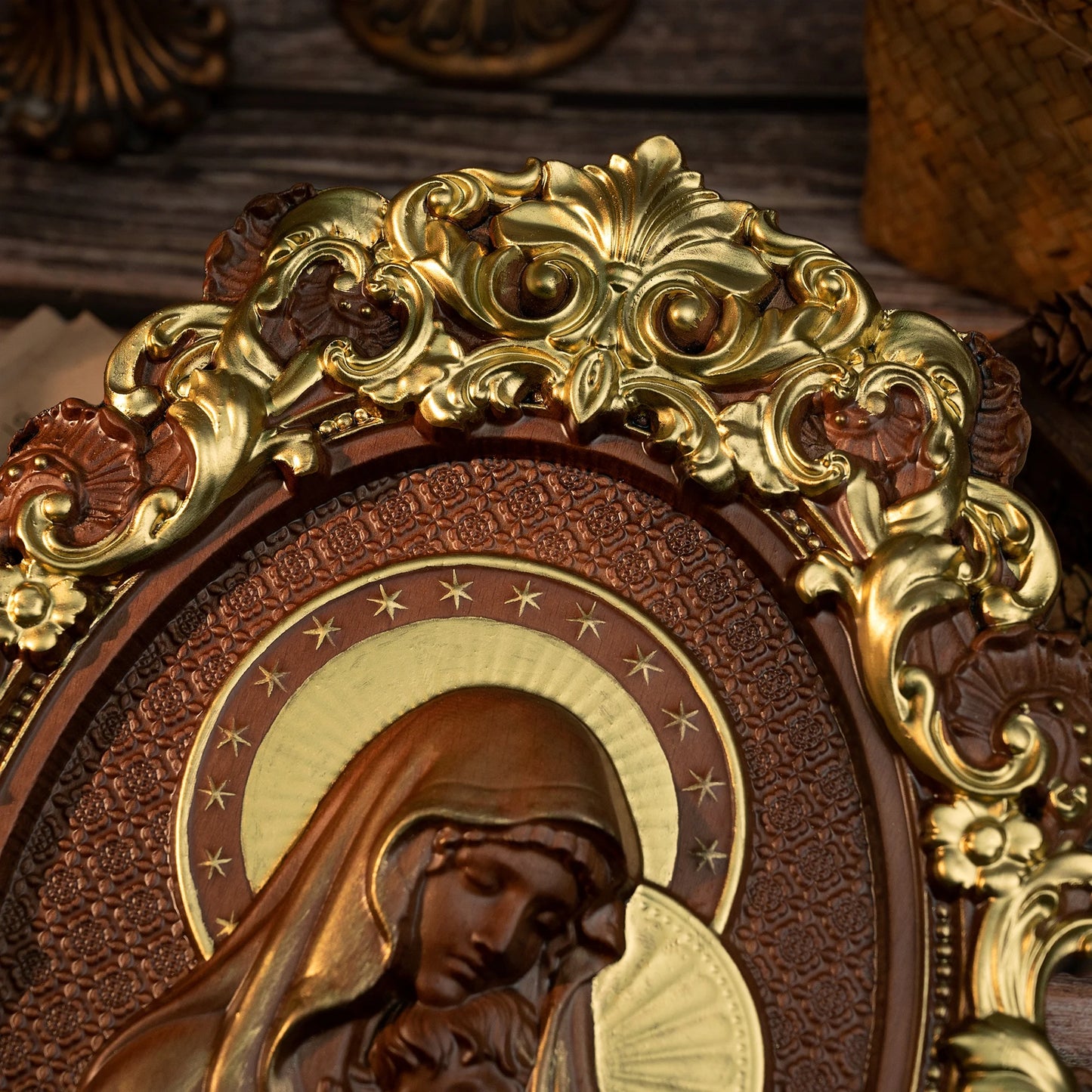 Virgin Mary and Baby Jesus Wood Carving, Catholic Religious Home Hanging Decoration, Christian Saints Gift