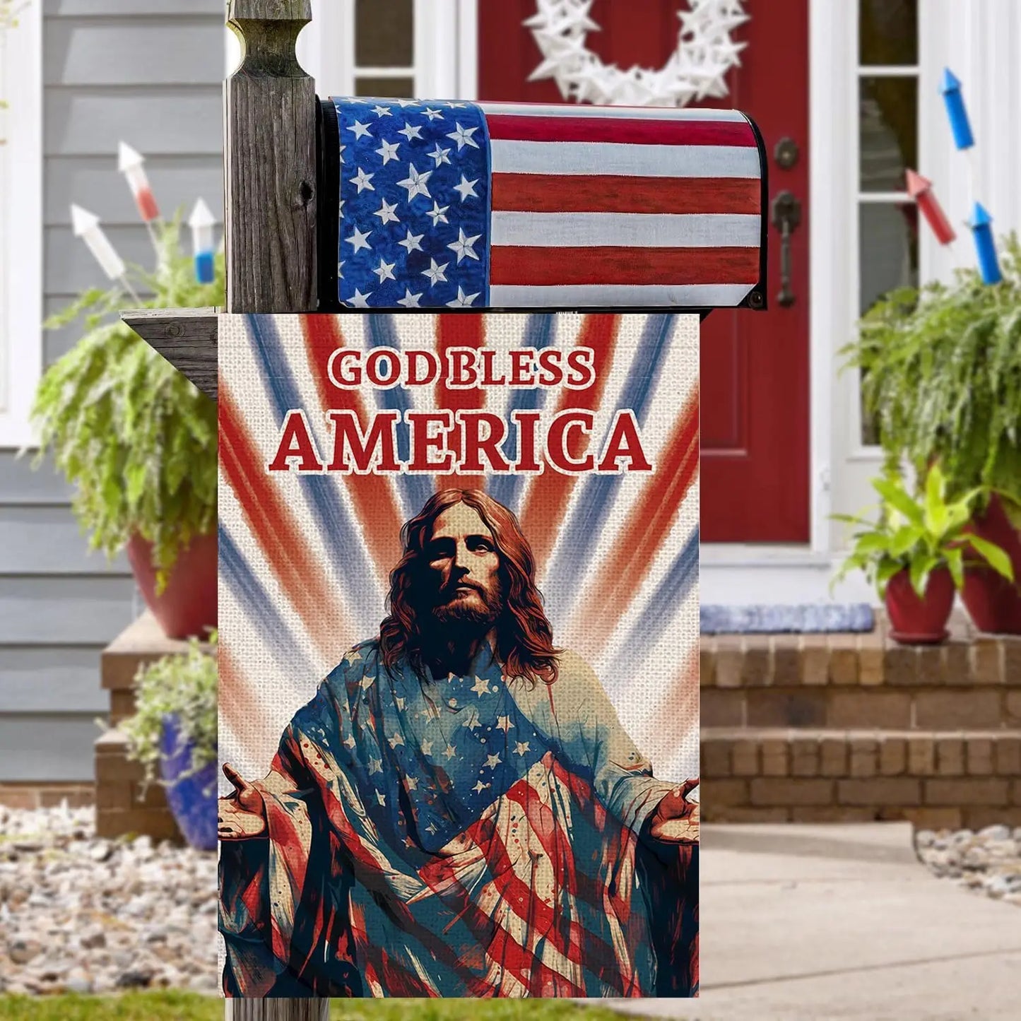 4th of July Garden Flag God Bless America Double Sided Religious Jesus Christian USA Flag Patriotic Memorial Day Independence Da