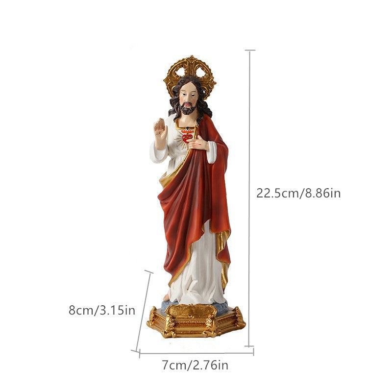 8.86in Sacred Heart of Jesus Christ Lord Catholic Religious Gift Colored Resin Gold Base Statue