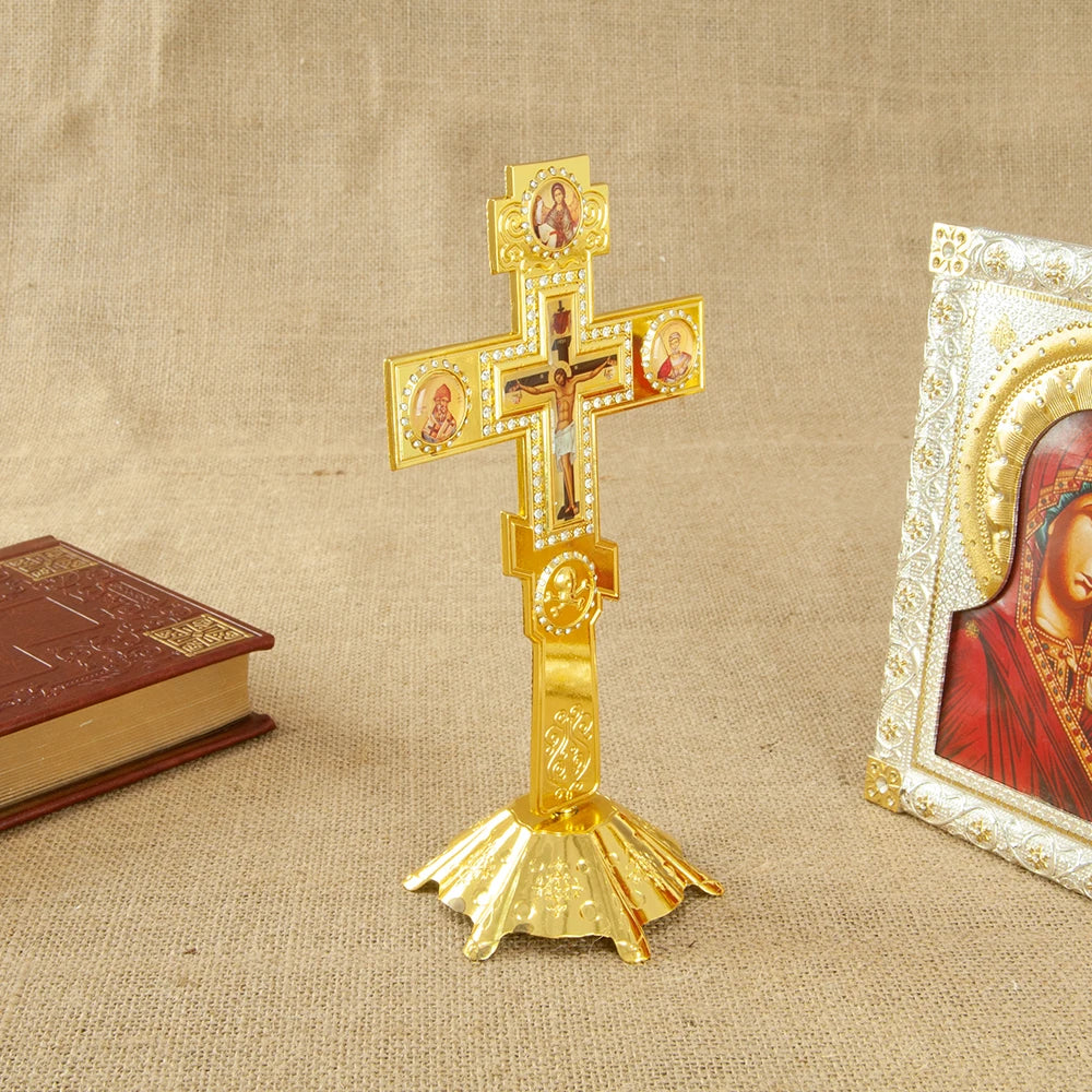 Orthodox Cross Blessing Cross With Stand For Church Decoration Gold Planting Gold Planting Jesus Cross Religion Gift