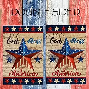 Patriotic God Bless America 4th of July Garden Flag 12 x 18 Inch Vertical Double Sided Blue Red Star Independence Day Memorial D