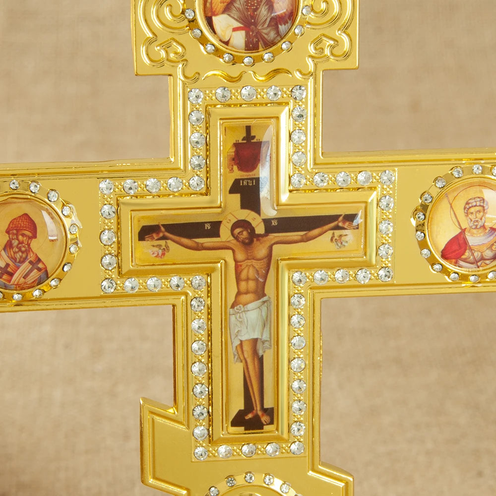 Orthodox Cross Blessing Cross With Stand For Church Decoration Gold Planting Gold Planting Jesus Cross Religion Gift