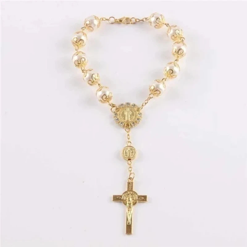 DELYSIA KING Religious Ornaments Religion Catholic Communion Cup Gift Center Cross Rosary Bracelet Bead