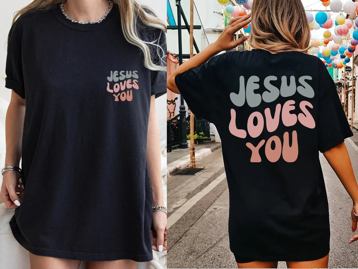 Jesus Loves Me Letter Prints T-Shirts For Women Fashion O-Neck Cotton Tees Tops Casual Loose Soft Short Sleeve Female Clothing