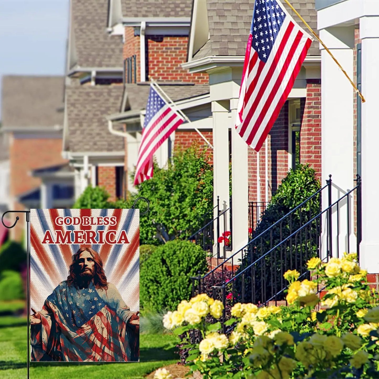 4th of July Garden Flag God Bless America Double Sided Religious Jesus Christian USA Flag Patriotic Memorial Day Independence Da