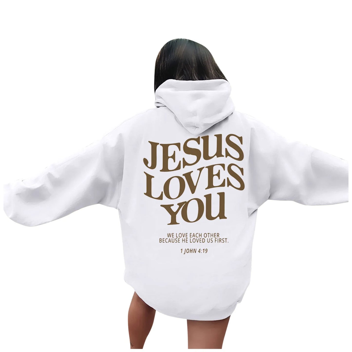 Jesus Loves You Oversized Graphic Hoodie Women Hip Hop Vintage Hooded Sweatshirts Pullover Tops For Women Trendy Aesthetic Top