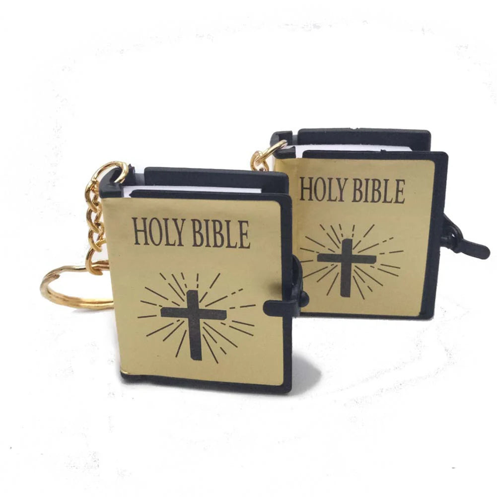 New 1PC Mini English HOLY BIBLE Keychain Christian Jesus Cross Muslim Keyrings Real Paper Can Read Prayer God Bless Key Holder