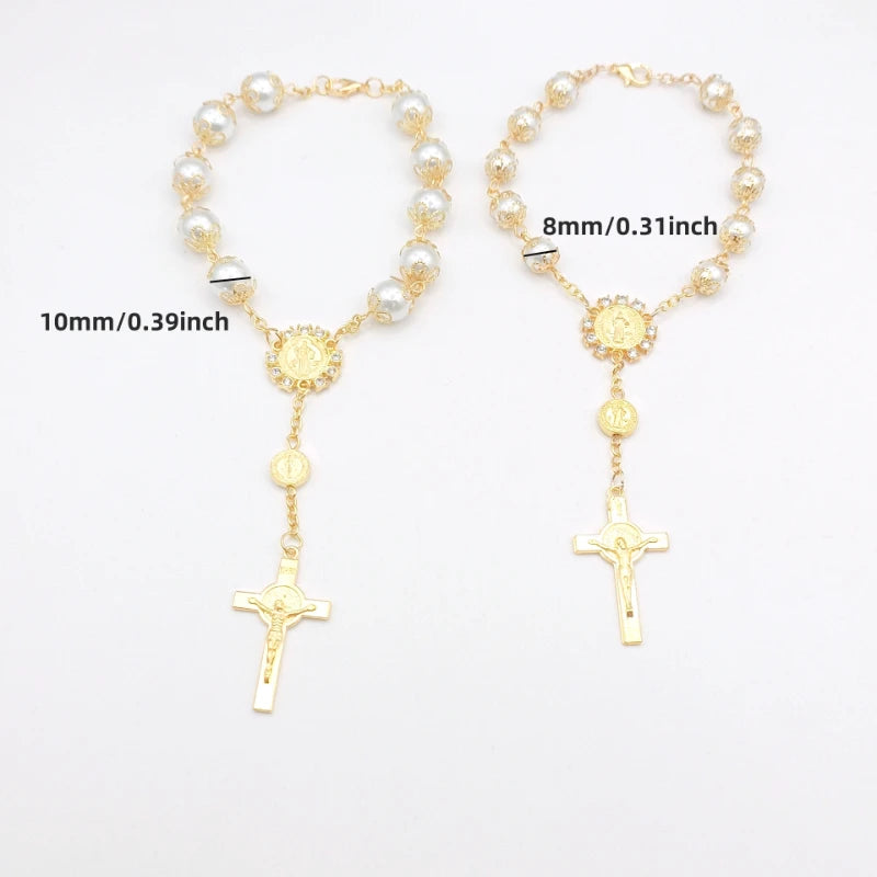 DELYSIA KING Religious Ornaments Religion Catholic Communion Cup Gift Center Cross Rosary Bracelet Bead