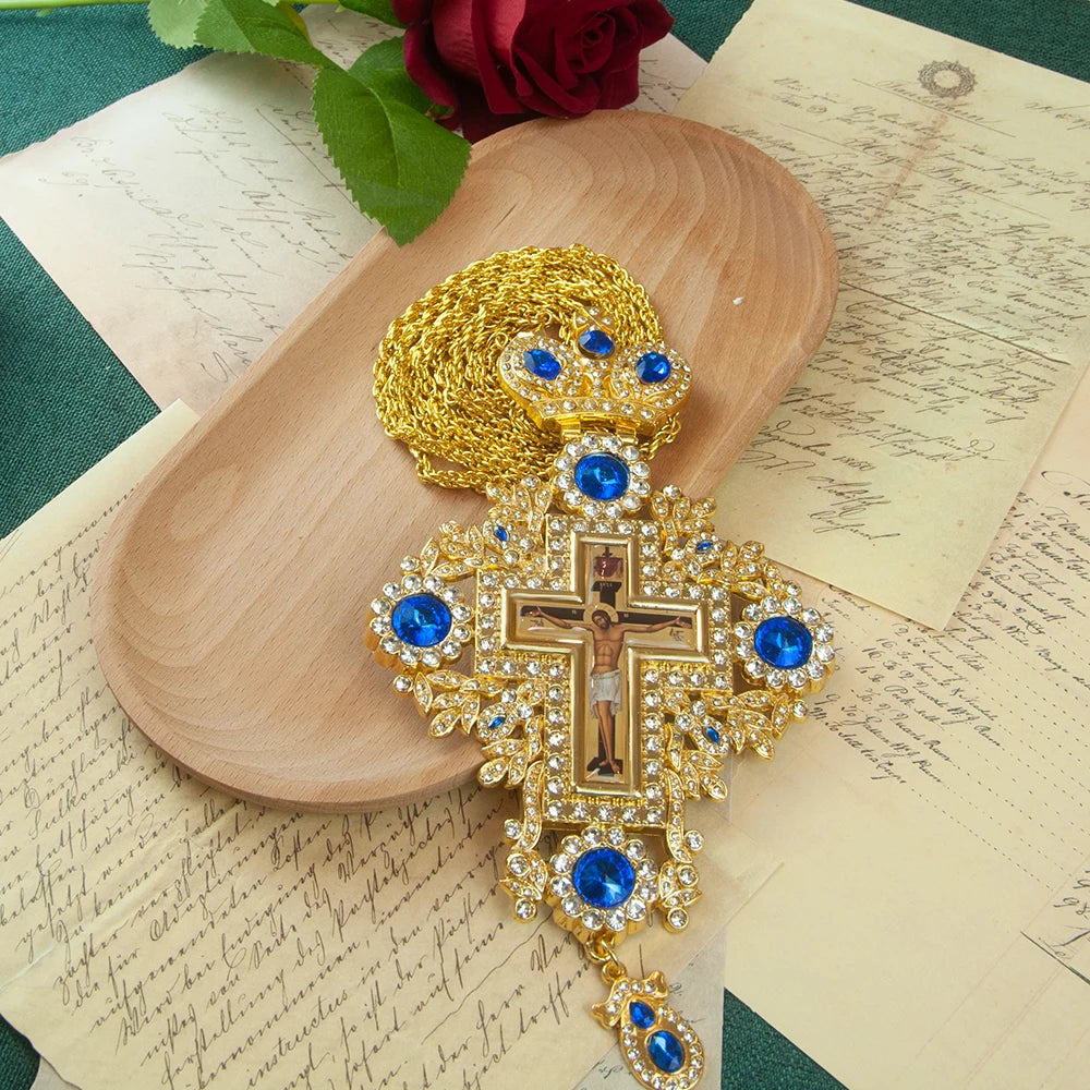 Greek Orthodox Church Cross Necklace for Priest Ordination, Religious Hollowing Process and Intricate Design