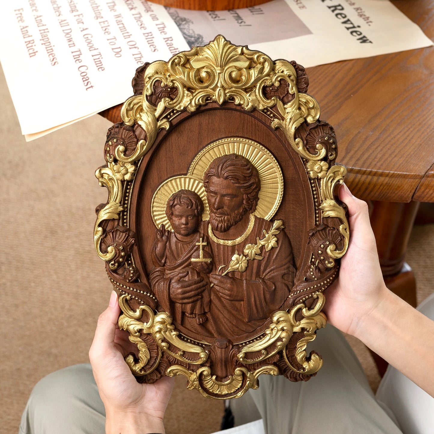 Saint Joseph Wood Carving, Religious Icons, Father's Day Christian Gift, Wall Art Work, Figure Carving, Catholic Home Decor