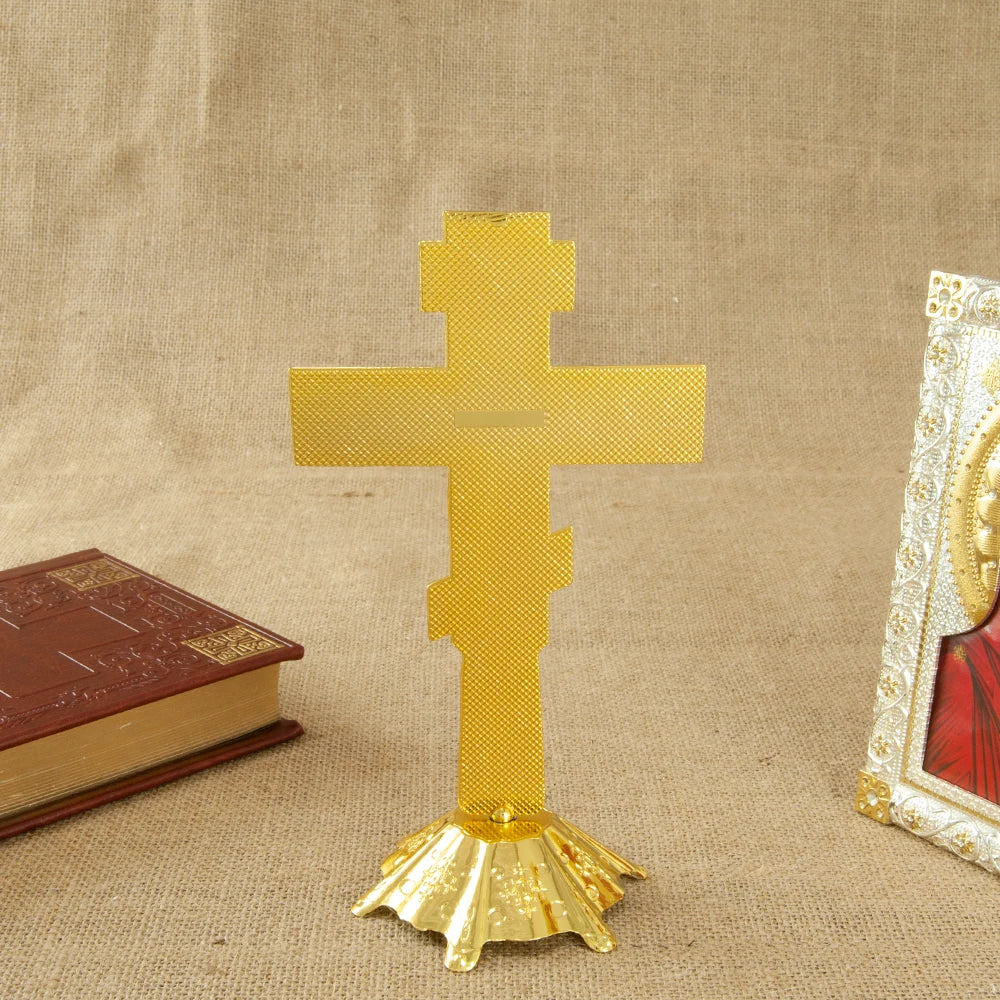 Orthodox Cross Blessing Cross With Stand For Church Decoration Gold Planting Gold Planting Jesus Cross Religion Gift