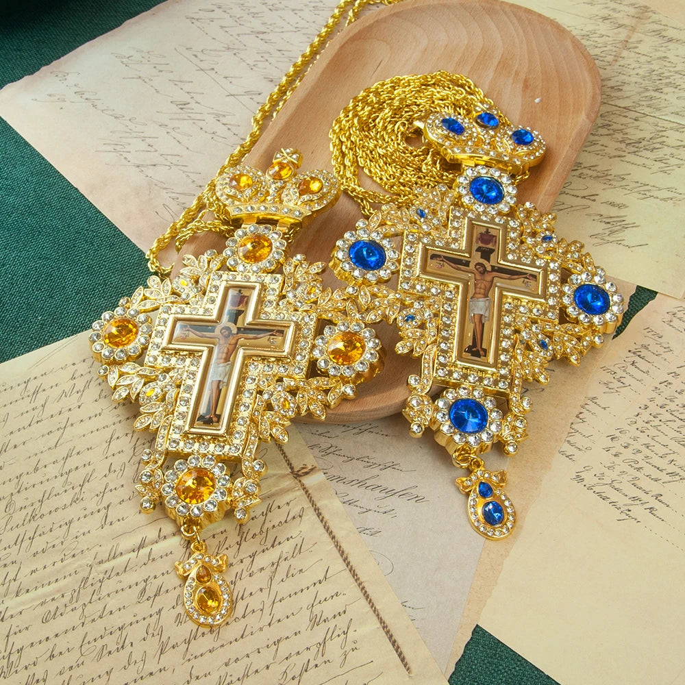 Greek Orthodox Church Cross Necklace for Priest Ordination, Religious Hollowing Process and Intricate Design