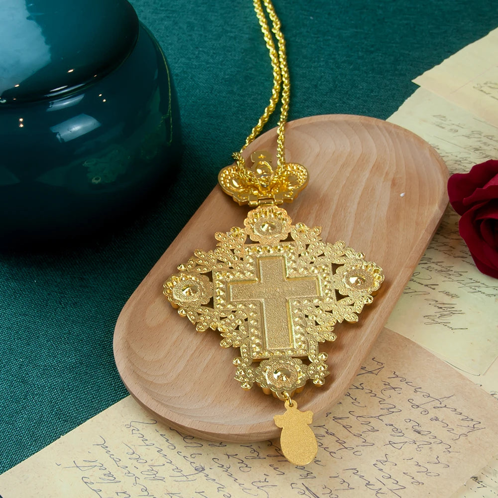 Greek Orthodox Church Cross Necklace for Priest Ordination, Religious Hollowing Process and Intricate Design