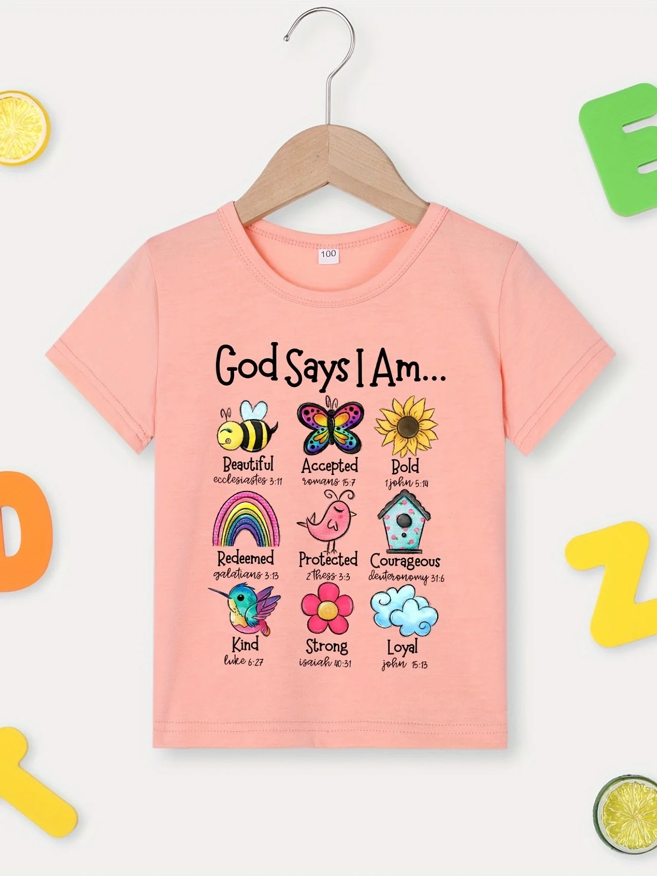 God Says I'm a Flower Critter Graphic Girls Creative Cotton T-Shirt Casual Comfortable Short Sleeve T-Shirt Kids Summer Tops