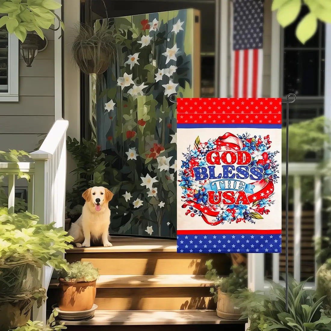 God Bless The USA 4th of July Home Decorative 12x18 Inch Garden Flag, Double Sided for Outside Patriotic Burlap USA Independence