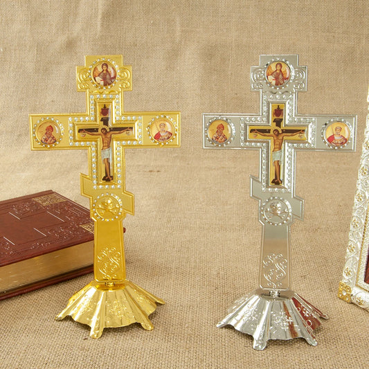 Orthodox Cross Blessing Cross With Stand For Church Decoration Gold Planting Gold Planting Jesus Cross Religion Gift