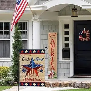 Patriotic God Bless America 4th of July Garden Flag 12 x 18 Inch Vertical Double Sided Blue Red Star Independence Day Memorial D