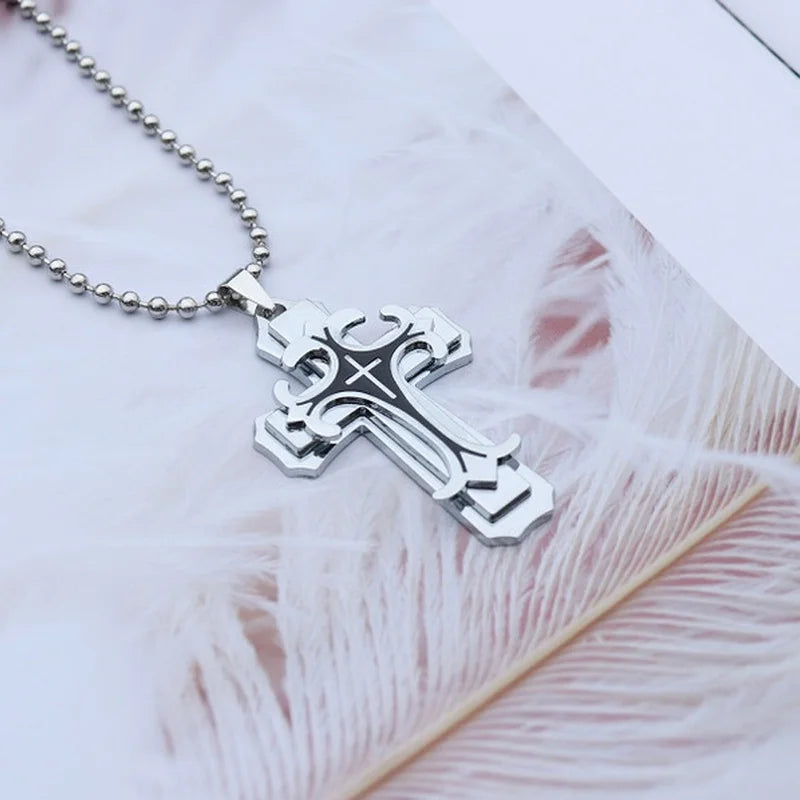 Vintage Mens Jewellery Cross Necklace for Men Christian Totem Relief Amulet Pendant Handsome Stainless Steel Necklace Punk Party