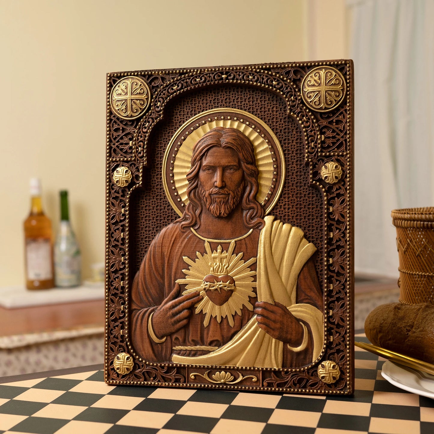 Sacred Heart of Jesus Catholic Jesus Statue Religious Wooden Plaque Wall Hanging Church Room Home and Decoration Christmas Gift