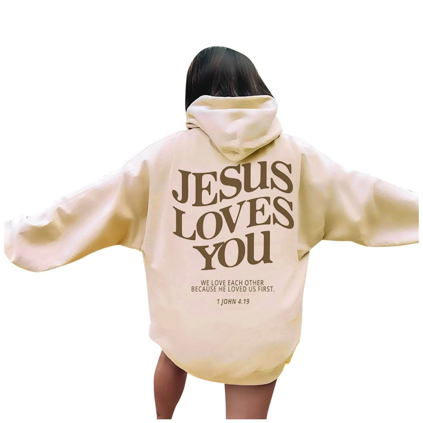 Jesus Loves You Oversized Graphic Hoodie Women Hip Hop Vintage Hooded Sweatshirts Pullover Tops For Women Trendy Aesthetic Top