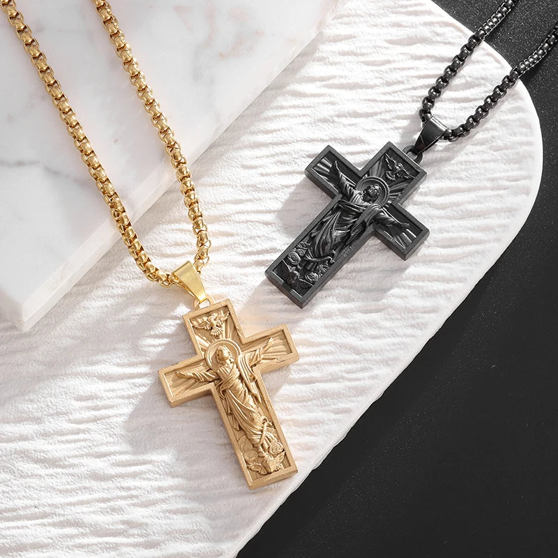 Vintage Religious Christian Jesus Cross Pendant God Necklace Men Women Catholic Prayer Amulet Jewelry Gift