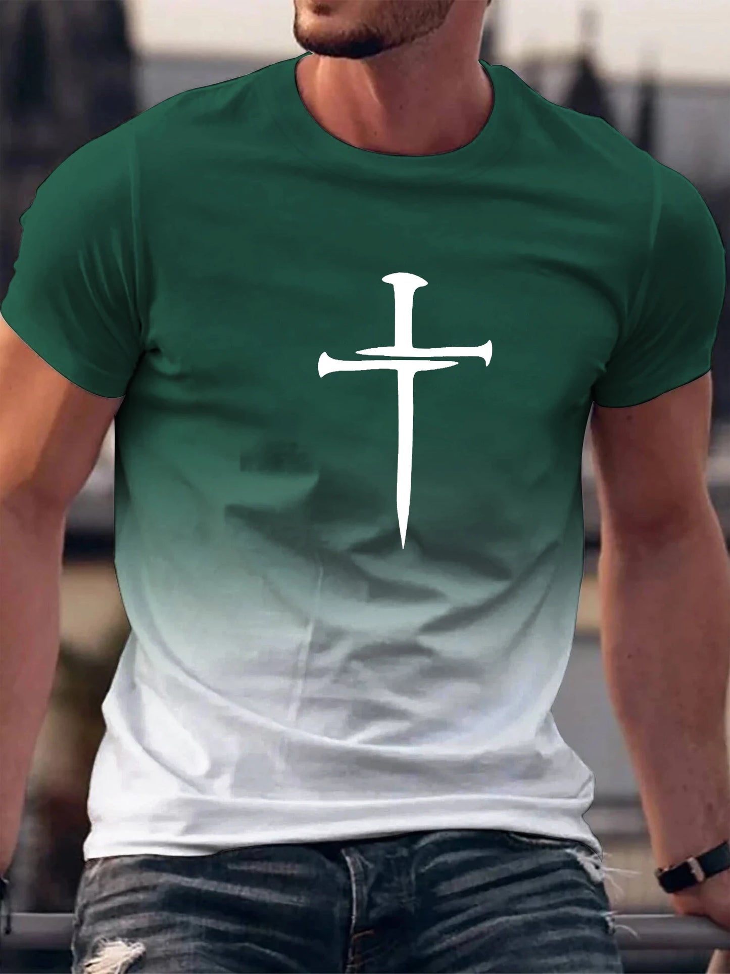 Christian Cross Pattern Print Men's Comfy O-Neck T-shirt Graphic Tee Summer Clothes Outfits  t shirts bibble