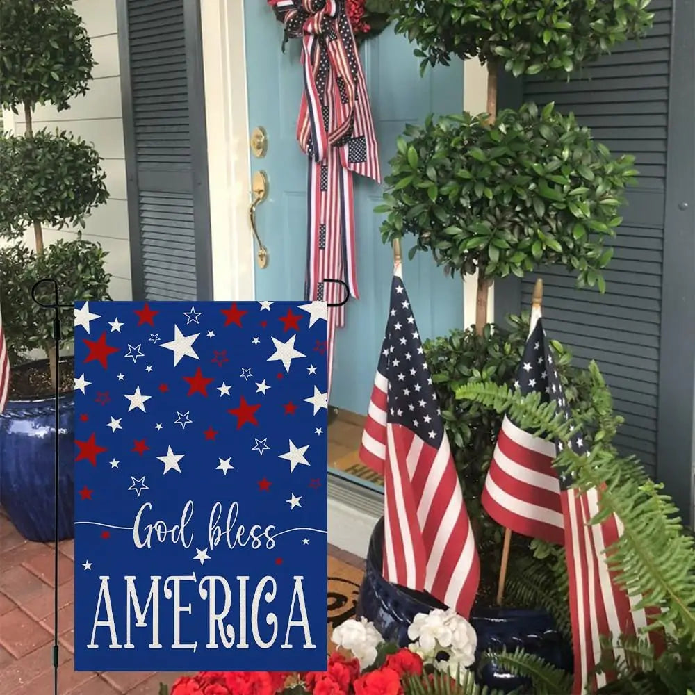 CROWNED BEAUTY 4th of July God Bless America Garden Flag 12x18 Inch Double Sided American Stars Memorial Independence Day Outsid