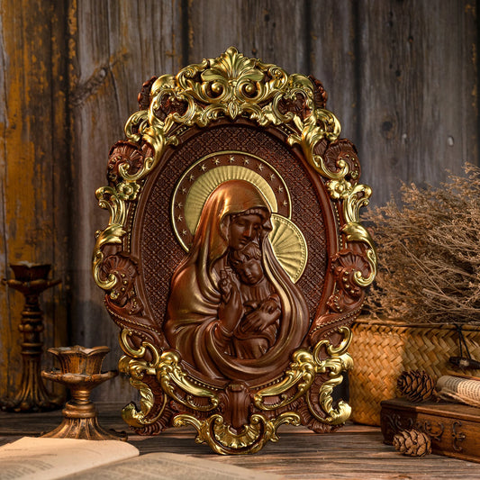 Virgin Mary and Baby Jesus Wood Carving, Catholic Religious Home Hanging Decoration, Christian Saints Gift