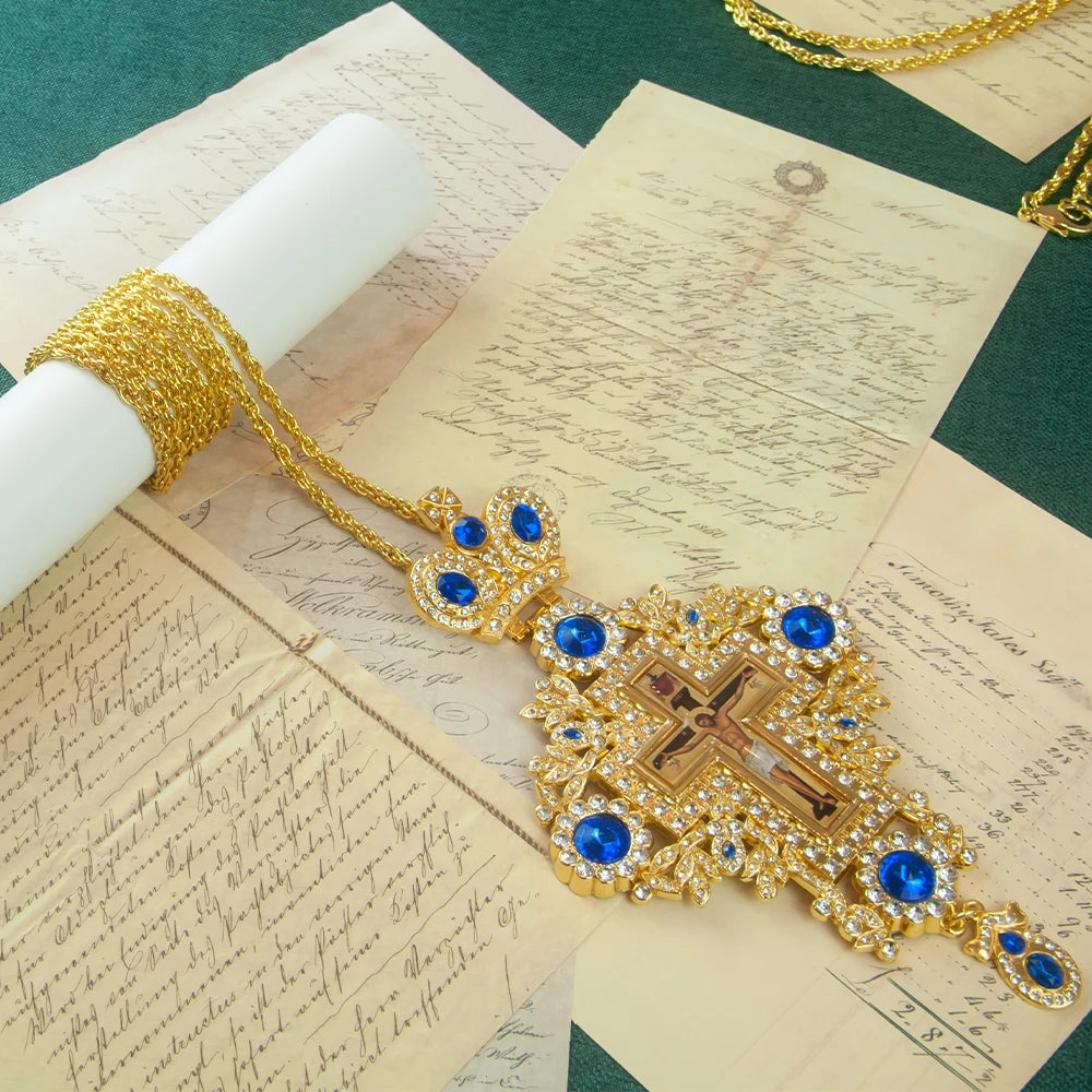 Greek Orthodox Church Cross Necklace for Priest Ordination, Religious Hollowing Process and Intricate Design