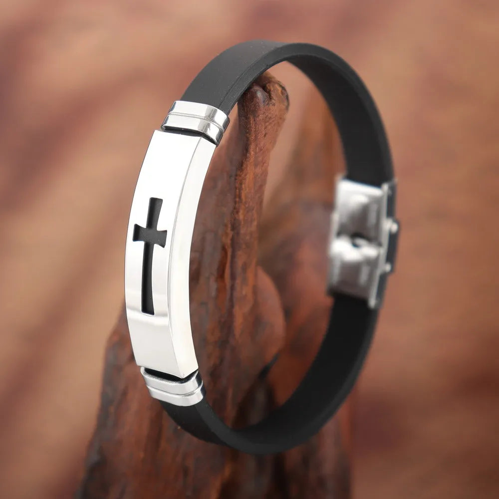 Trend Silicone Cross Bracelet Charming Men's Bracelet Christmas Gift Valentine's Day Gift Protector Jewelry Accessories