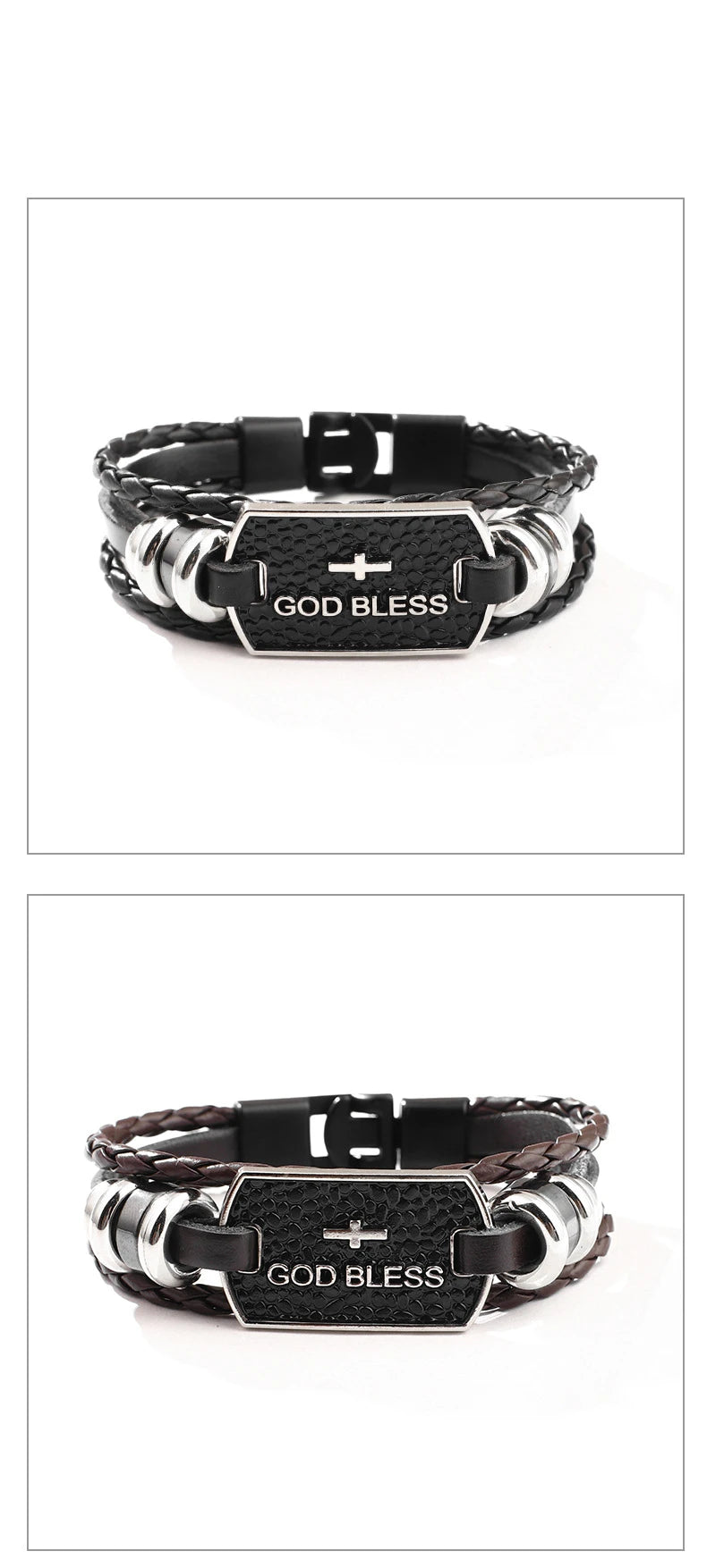 God Bless Bible Cross Bracelets,Vintage Braided Leather Bangles,Men Letter Religious Jewelry