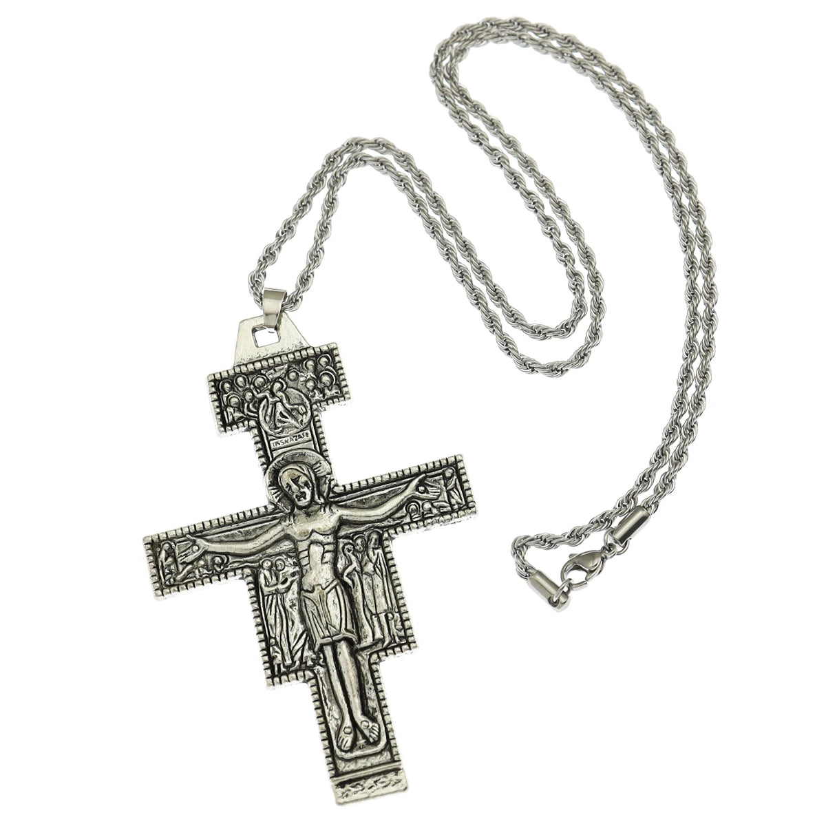 Retro Saint St Francis of Assisi Tau San Damiano Cross Necklace Catholic Crucifix Tribal Bridal Gift Punk Rock Celebrity